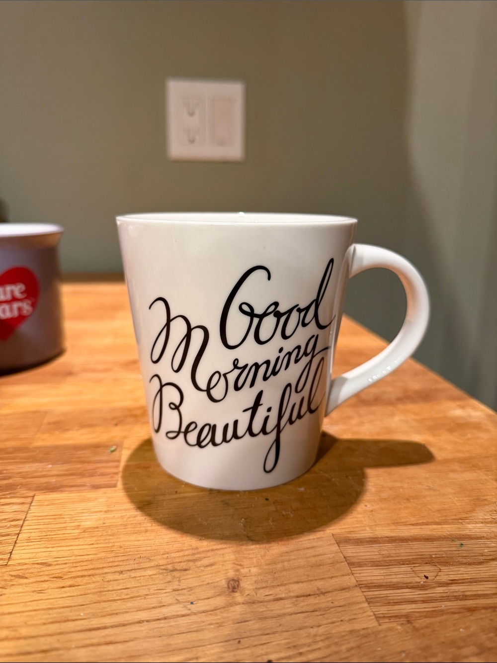 Indigo White Mug with Black Script "Good Morning Beautiful"